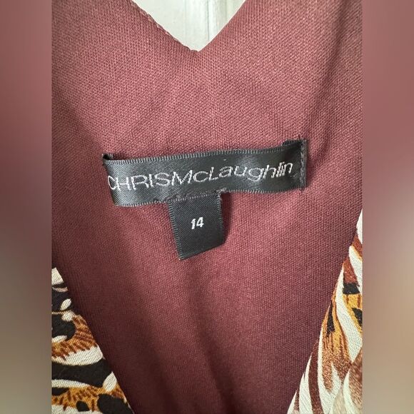 Chris McLaughlin Brown Chiffon Animal Print Asymmetrical Midi Dress Size M/L - Picture 4 of 11